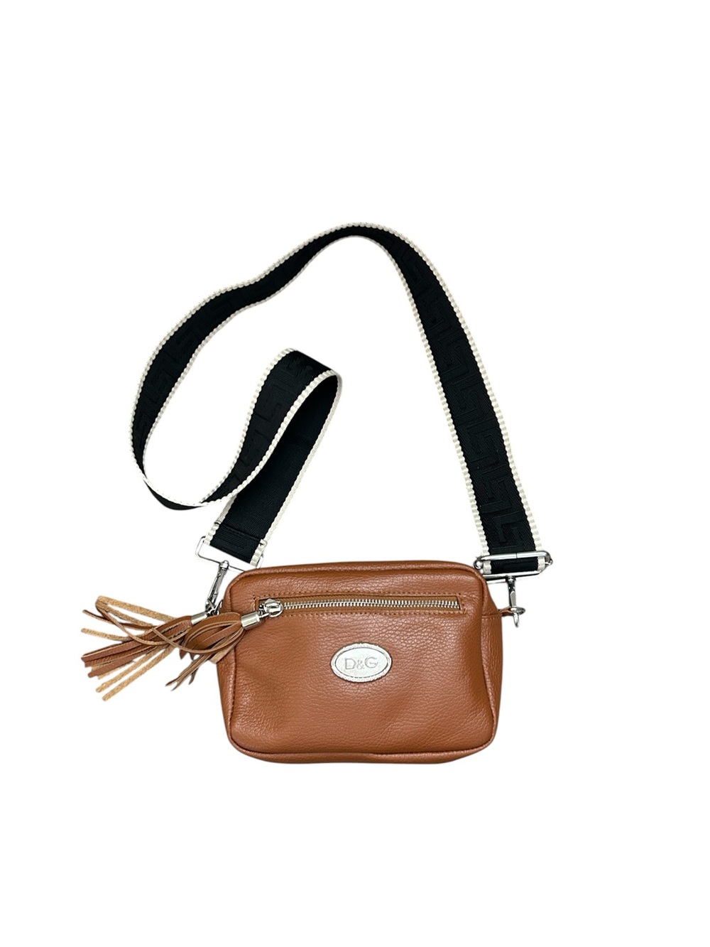 Tan Brown Leather Crossbody with Black Adjustable Strap